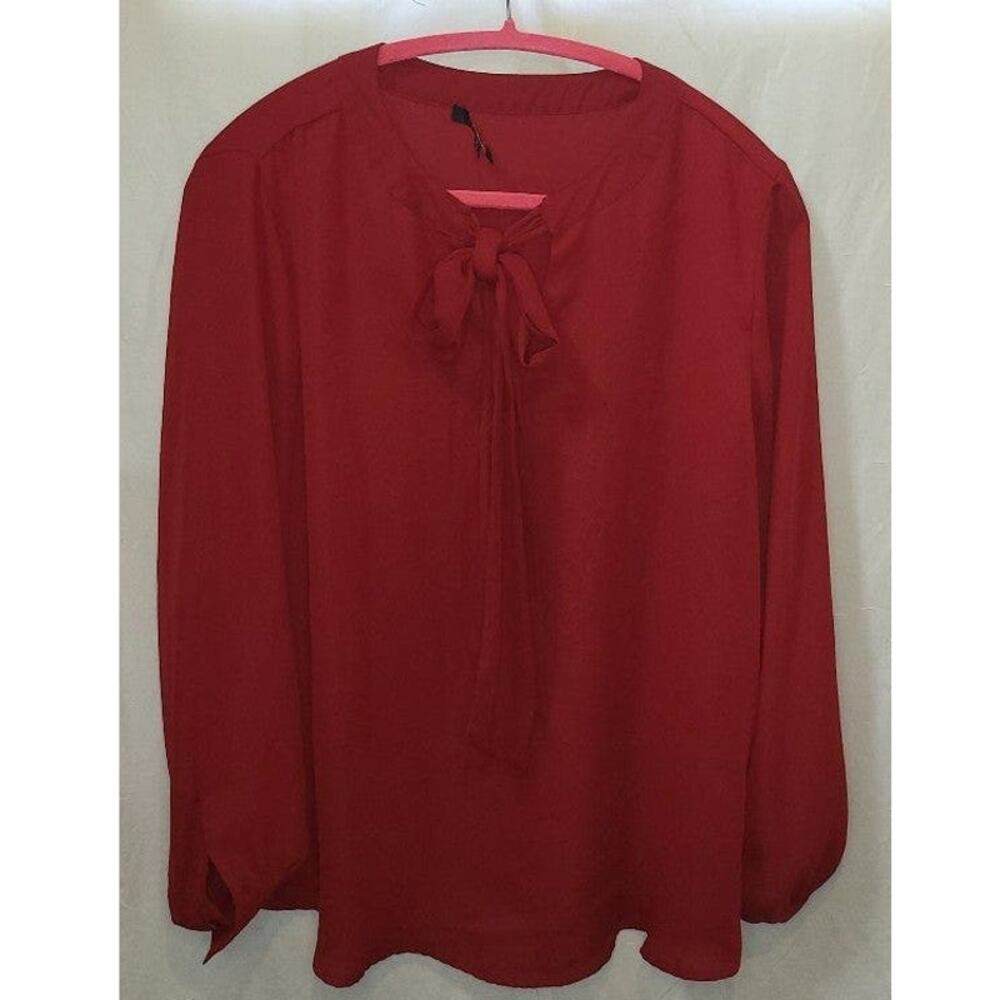 Ellen Weaver Women’s Red Long Sleeve Bow Blouse Size 1X